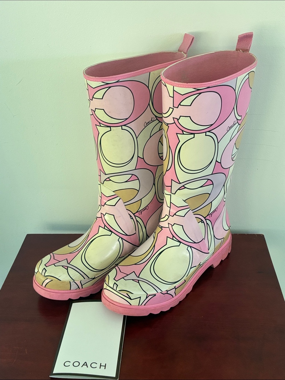 Coach Pink Multi-Color Signature Pattern Women Rain Boots 8 - Picture 2 of 8